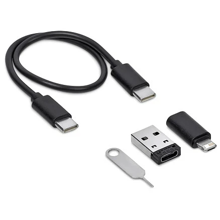 Кабель зарядный выдвижной USB Solid Line  60W 3-в-1 на Lightning, Micro-USB, Type-C «U50» 2,4 A, Quick Charge в пластиковом футляре, черный