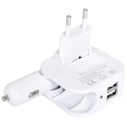 Адаптер с двумя USB-портами для зарядки от сети и от прикуривателя