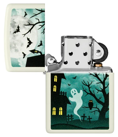 Зажигалка ZIPPO Spooky Design с покрытием Glow In The Dark Green, латунь/сталь, белая, 38x13x57 мм