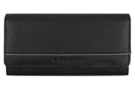 Кошелёк женский BUGATTI Banda, с защитой данных RFID, чёрный, кожа козы/полиэстер, 18,5х2,5х9,5 см