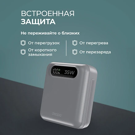 Внешний АКБ NRG Turbo Cable 10000 mAh, 35Вт, графит, Deppa