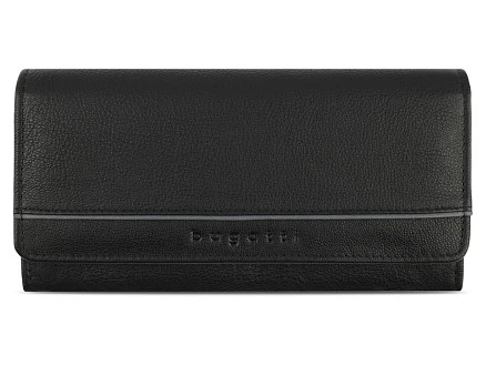 Кошелёк женский BUGATTI Banda, с защитой данных RFID, чёрный, кожа/полиэстер, 18,5х2,5х9,5 см