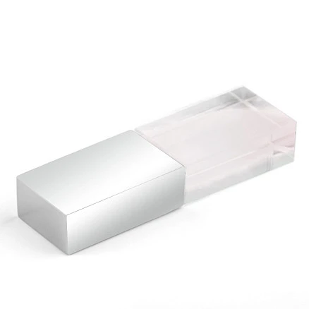 Флеш накопитель USB 2.0 Кристалл, металл/стекло, прозрачный/серебристый, подсветка белым,16 GB