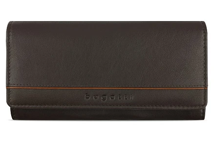 Кошелёк женский BUGATTI Banda, с защитой RFID, коричневый, кожа козы/полиэстер, 18,5х2,5х9,5 см