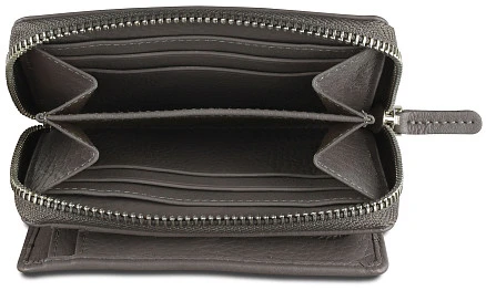 Кошелёк женский BUGATTI Lady Top, на молнии, серый, натуральная воловья кожа, 12х2,5х9 см