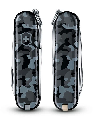 Нож-брелок VICTORINOX Classic SD Navy Camouflage, 58 мм, 7 функций, серо-синий камуфляж