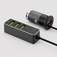 АЗУ 1 USB + 3 USB для пассажиров, QC 3.0, 7А, алюминий, графит, Deppa