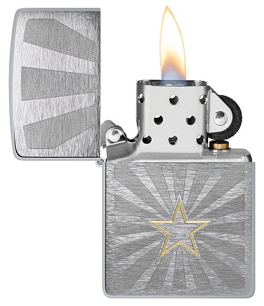 Зажигалка ZIPPO Star Design с покрытием Brushed Chrome, латунь/сталь, серебристая, 36x13x57 мм