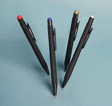 Ручка шариковая FACTOR BLACK со стилусом, черный/золотой, металл, пластик, софт-покрытие