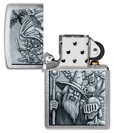 Зажигалка ZIPPO Mystical Beings Design с покрытием Brushed Chrome, латунь/сталь, серебристая, 38x13x57 мм