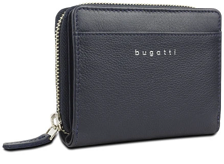 Кошелёк женский BUGATTI Lady Top, на молнии, тёмно-синий, натуральная воловья кожа, 12х2,5х9 см