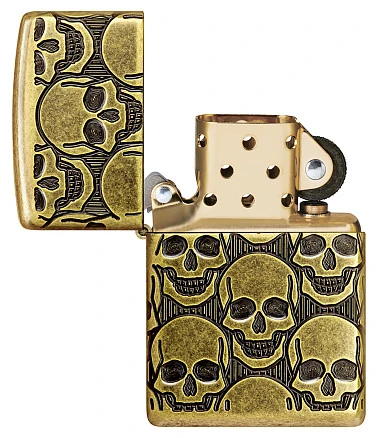Зажигалка ZIPPO Armor® Cackling Cranium с покрытием Antique Brass, латунь/сталь, золотистая, матовая, 38x13x57 мм