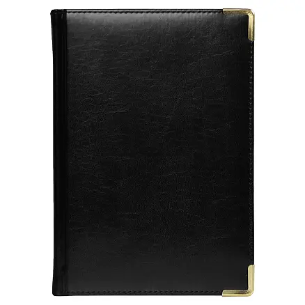 Ежедневник полудатированный Classic Pristine Gold А5, черный с золотом, с металлическими уголками, в твердой обложке с поролоном