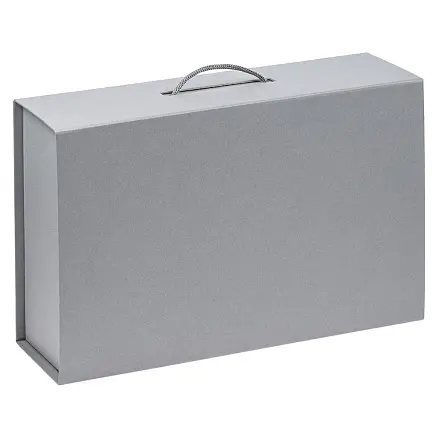 Подарочная коробка, размер 39*26,3*11 см, Solution Prestige Big Case Linen с магнитным клапаном и ручкой , серебристая