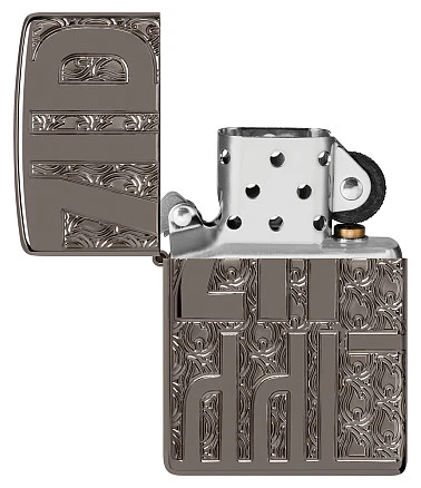 Зажигалка ZIPPO Reverse Carve с покрытием Black Ice®, латунь/сталь, чёрная, глянцевая, 38x13x57 мм