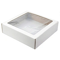Коробка крафтовая белая с окошком, размер 30*30*8 см, самосборная