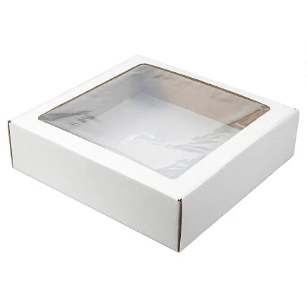 Коробка крафтовая белая с окошком, размер 30*30*8 см, самосборная