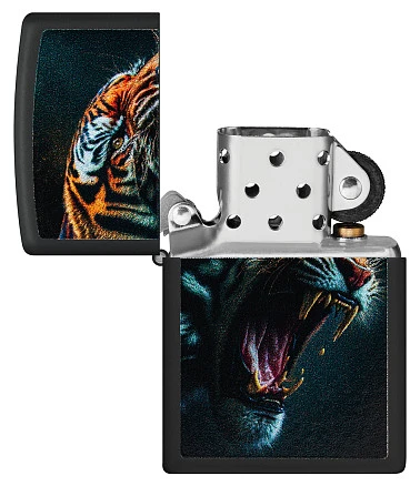 Зажигалка ZIPPO Tiger Roar Design с покрытием Black Matte, латунь/сталь, черная, 38x13x57 мм