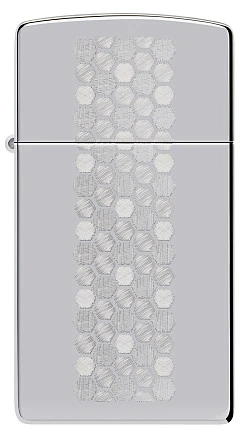 Зажигалка ZIPPO Slim® Honeycomb Design с покрытием High Polish Chrome, латунь/сталь, серебристая, 29x10x60 мм