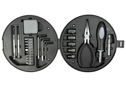 Набор инструментов Tools Wheel, 25 инструментов, серебристо-черное, в пластиковом футляре