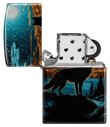 Зажигалка ZIPPO Moonlight Wolf Design с покрытием 540 Tumbled Chrome, латунь/сталь, разно
