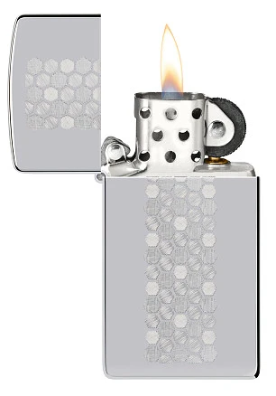 Зажигалка ZIPPO Slim® Honeycomb Design с покрытием High Polish Chrome, латунь/сталь, серебристая, 29x10x60 мм