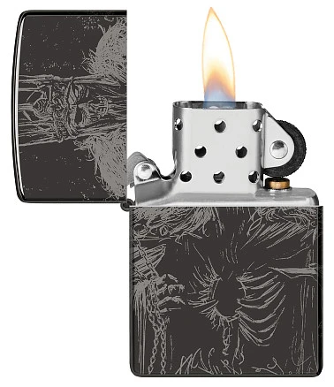 Зажигалка ZIPPO Skull King с покрытием High Polish Black, латунь/сталь, черная, глянцевая, 38x13x57 мм