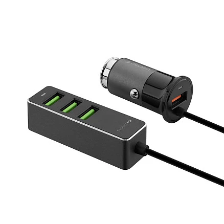 АЗУ 1 USB + 3 USB для пассажиров, QC 3.0, 7А, алюминий, графит, Deppa