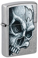 Зажигалка ZIPPO Skull and Flame с покрытием Street Chrome, латунь/сталь, серебристая, матовая, 38x13x57 мм