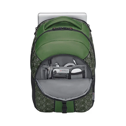 Рюкзак WENGER Sun 16'', зеленый со светоотражающим принтом, полиэстер, 35x27x47 см, 27 л