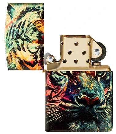 Зажигалка ZIPPO Painted Tiger Design с покрытием 540 Tumbled Brass, латунь/сталь, разно