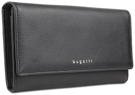 Кошелёк женский BUGATTI Lady Top, чёрный, натуральная воловья кожа, 20х2,5х10,5 см