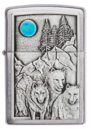 Зажигалка ZIPPO Wolf Design с покрытием Brushed Chrome, латунь/сталь, серебристая, 36x12x56 мм