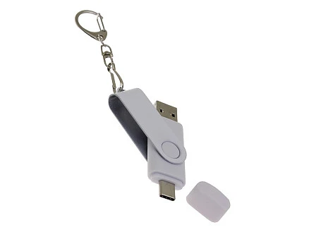 USB-флешка на 8 Гб 2 в 1 поворотный механизм, c дополнительным разъемом Type-C с одноцветным металлическим клипом, белый
