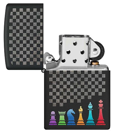 Зажигалка ZIPPO Chess Pieces с покрытием Black Matte, латунь/сталь, черная 38x13x57 мм