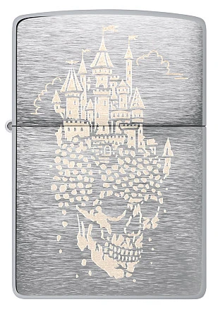 Зажигалка ZIPPO Skull Castle Design с покрытием Brushed Chrome, латунь/сталь, серебристая, 38x13x57 мм