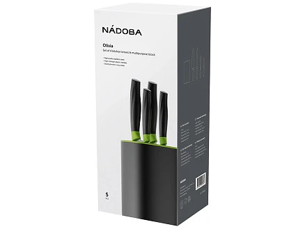 Набор из 4 кухонных ножей в универсальном блоке,  NADOBA, серия OLIVIA