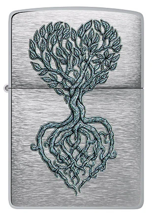 Зажигалка ZIPPO Rooted in Love Design с покрытием Brushed Chrome, латунь/сталь, серебристая, 38x13x57 мм