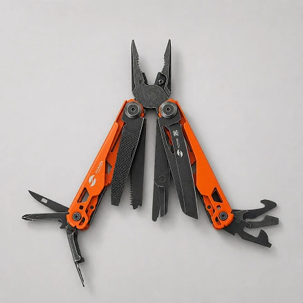 Мультитул Stinger, 107 х 19 мм, 19 функций, сталь, оранжевый корпус, стоунвош, в картонной коробке, в комплекте нейлоновый чехол