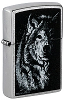 Зажигалка ZIPPO Shadow Wolf с покрытием Street Chrome, латунь/сталь, серебристая, матовая, 38x13x57 мм