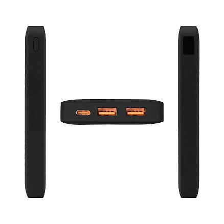 Внешний аккумулятор (powerbank)  «WeCharge Soft Touch»,  10 000 mAH, Power Delivery (PD) 25.5W, со светящимся логотипом после гравировки, c цифровым дисплеем для контроля заряда, черный