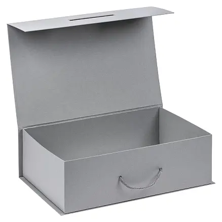 Подарочная коробка, размер 39*26,3*11 см, Solution Prestige Big Case Linen с магнитным клапаном и ручкой , серебристая