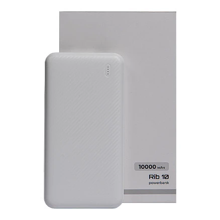 Универсальный аккумулятор Rib 10 (10000 мАч), белый, 13,5х6.8х1,5 см
