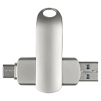 Флеш накопитель USB 2.0 + TYPE C Cupertino, металл, серебристый матовый, 32 GB