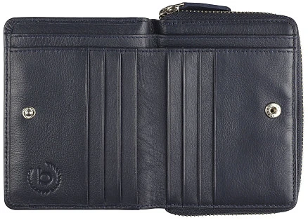 Кошелёк женский BUGATTI Lady Top, на молнии, тёмно-синий, натуральная воловья кожа, 12х2,5х9 см