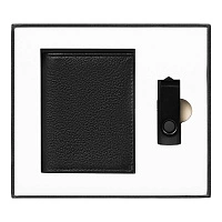 Набор подарочный Solution Superior Duo (флешка USB 2.0 Twister 16GB, пластик Софт Тач/металл, черный/черный, футляр для кредитных карт Leather Land)