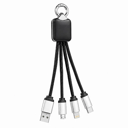 Кабель - брелок Plug с подсветкой гравировки, черный