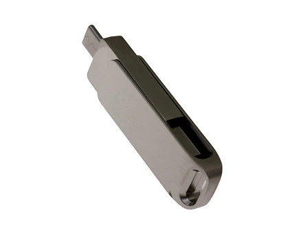 USB-флешка на 16 Гб поворотный механизм 2 в 1, c дополнительным разъемом Type-C с одноцветным металлическим клипом, серый