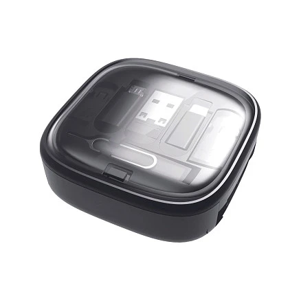Кабель зарядный выдвижной USB Solid Link 5-в-1 на Lightning, Micro-USB, Type-C «U50» 2,4 A, C to C, Quick Charge с подставкой для телефона, квадратный, черный