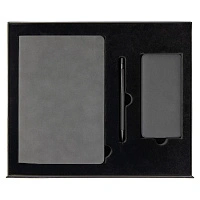 Набор подарочный Solution Prestige Trio (Ежедневник Flexy Nuba А5, Внешний аккумулятор (powerbank) «WeCharge Velvet», Ручка Gray stone Requis металлическая,) в подарочный коробке, серый